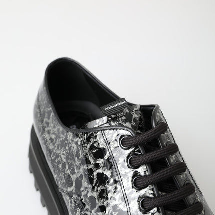 Dolce & Gabbana Black White Derby Patent Leather Shoes