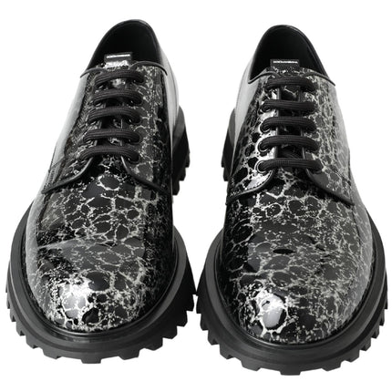 Dolce & Gabbana Black White Derby Patent Leather Shoes
