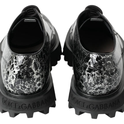 Dolce & Gabbana Black White Derby Patent Leather Shoes