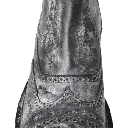 Dolce & Gabbana Black Gray Leather Ankle Boots