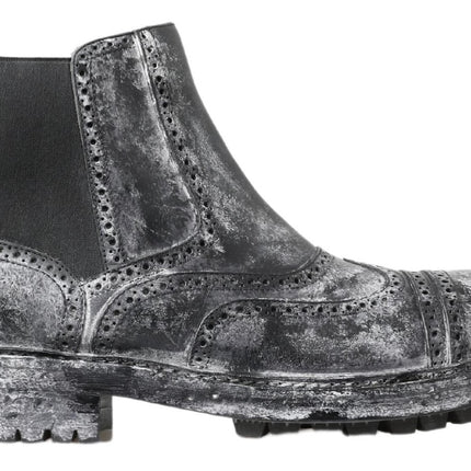 Dolce & Gabbana Black Gray Leather Ankle Boots