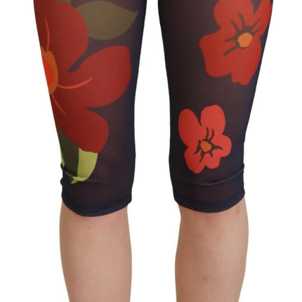 Dolce & Gabbana Black Floral Leggings Stretch Waist Pants