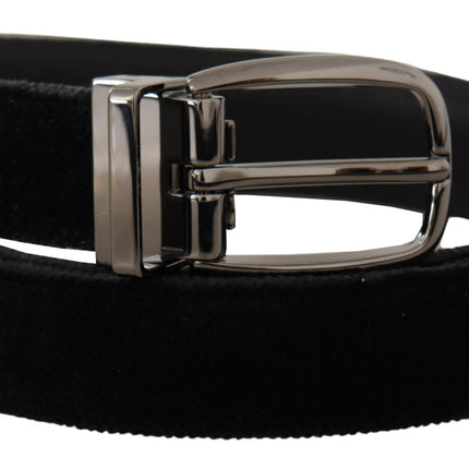 Dolce & Gabbana Black Velvet Classic Logo Engraved Metal Belt
