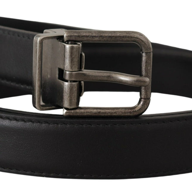Dolce & Gabbana Black Plain Leather Vintage Logo Metal Buckle Belt