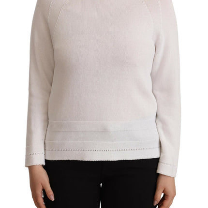 Alpha Studio White Long Sleeves Crewneck Pullover Sweater