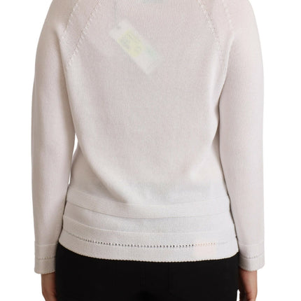 Alpha Studio White Long Sleeves Crewneck Pullover Sweater