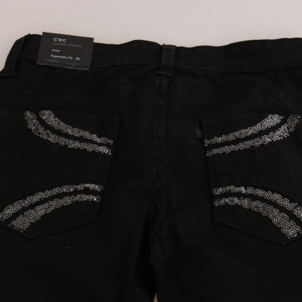 Costume National Black Sequined Mid Waist Slim Fit Denim Jeans