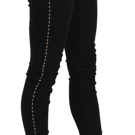 Costume National Black Embellished Mid Waist Skinny Denim Jeans