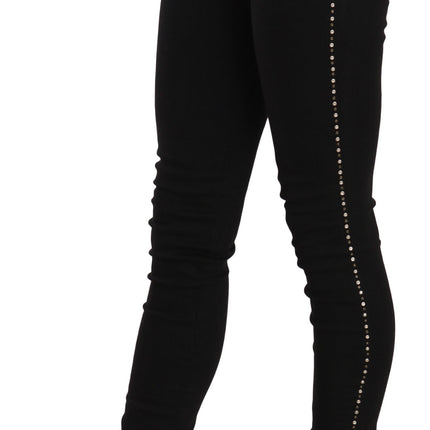 Costume National Black Embellished Mid Waist Skinny Denim Jeans