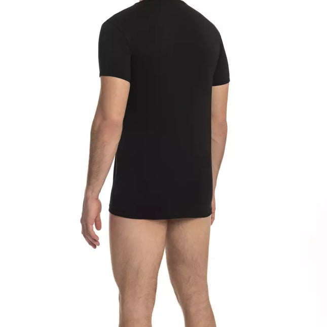Cavalli Class Black Cotton Men's V-Neck T-Shirt