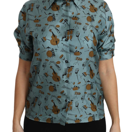 Dolce & Gabbana Multicolor Musical Instruments Silk Short sleeve Shirt