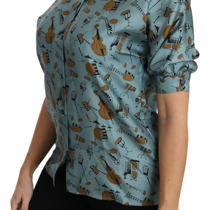 Dolce & Gabbana Multicolor Musical Instruments Silk Short sleeve Shirt