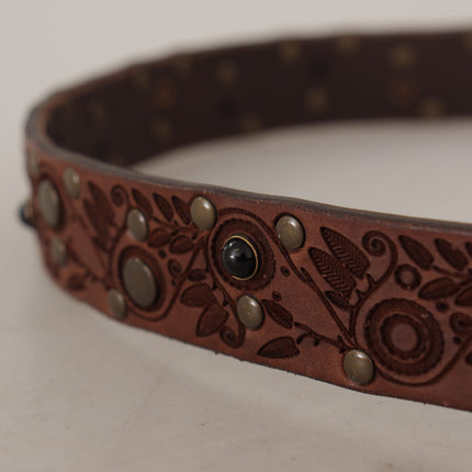 Dolce & Gabbana Brown Calf Leather Embossed Gold Metal Buckle