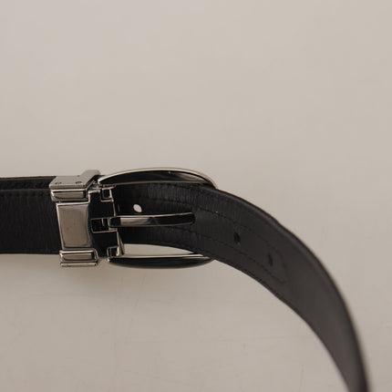 Dolce & Gabbana Black Calf Leather Silver Logo Metal Buckle Belt