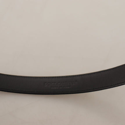 Dolce & Gabbana Black Calf Leather Silver Logo Metal Buckle Belt