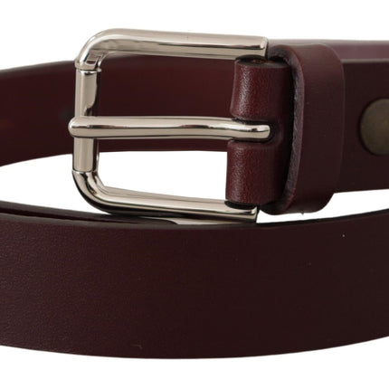 Dolce & Gabbana Maroon Calf Leather Silver Tone Metal Buckle Belt