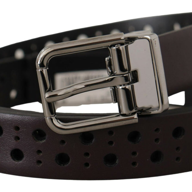 Dolce & Gabbana Dark Purple Perforated Leather Metal Buckle Belt