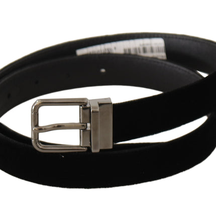 Dolce & Gabbana Black Classic Velvet Logo Engraved Metal Buckle Belt