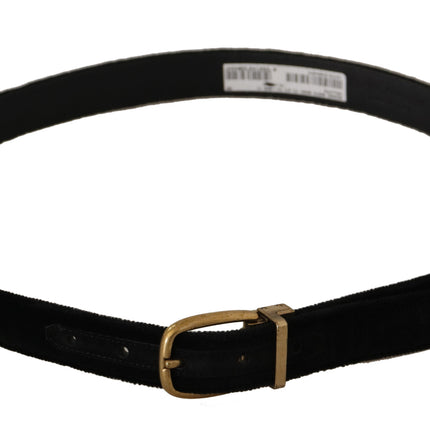 Dolce & Gabbana Black Velvet Leather Gold Tone Metal Buckle Belt