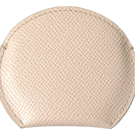 Dolce & Gabbana Beige Calfskin Leather Round Logo Hand Mirror Holder