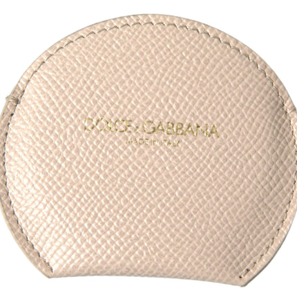 Dolce & Gabbana Beige Calfskin Leather Round Logo Hand Mirror Holder