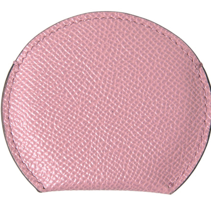 Dolce & Gabbana Pink Calfskin Leather Round Logo Print Hand Mirror Holder