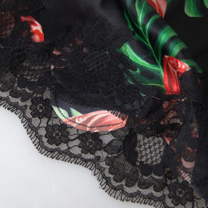 Dolce & Gabbana Black Anthurium Print Silk Camisole Top Underwear