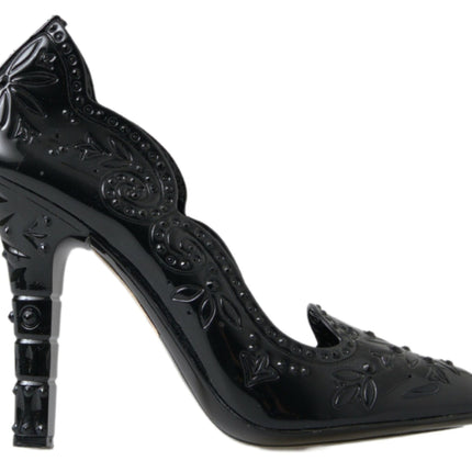 Dolce & Gabbana Black CINDERELLA Floral Crystal Heels Shoes