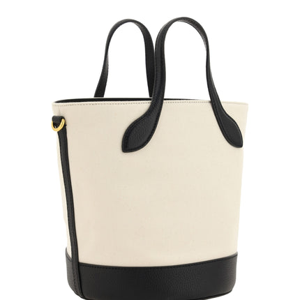 Bally White and Black Leather Bucket Bag