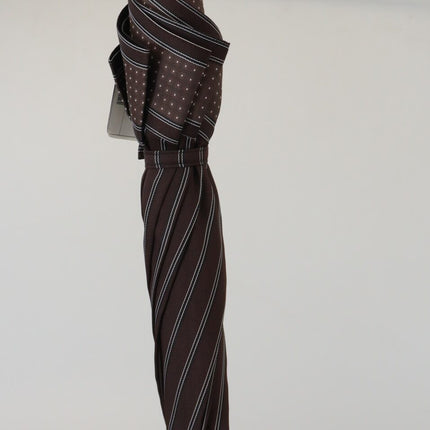 Dolce & Gabbana Brown Striped Leather Handle Collapsible Sartoria Umbrella