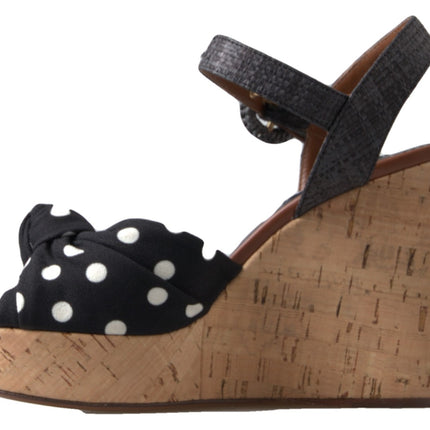 Dolce & Gabbana Black  Wedges Polka Dotted Ankle Strap Shoes Sandals