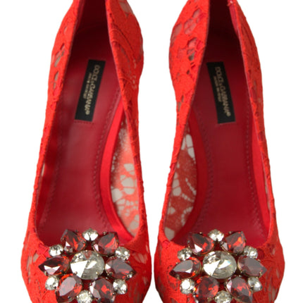 Dolce & Gabbana Red Taormina Lace Crystal Heels Pumps Shoes