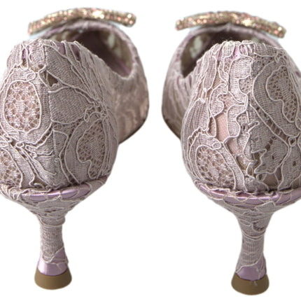 Dolce & Gabbana Pink Floral Lace DG Crystal Pumps Shoes
