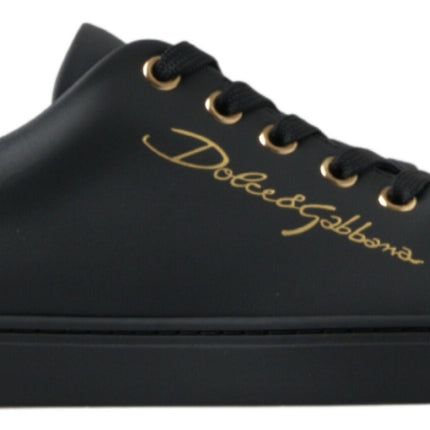 Dolce & Gabbana Black Gold Leather Classic Sneakers Shoes