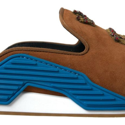 Dolce & Gabbana Brown Suede Crown Logo NS1 Slides Sandals
