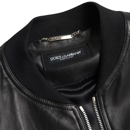 Dolce & Gabbana Black Leather Full Zip Bomber Men Jacket