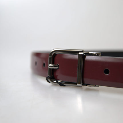 Dolce & Gabbana Bordeaux Leather Silver Metal Buckle Belt