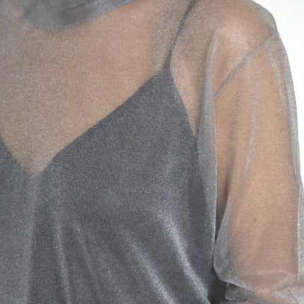 Dolce & Gabbana Gray Mesh Turtleneck Long Sleeve Blouse Top