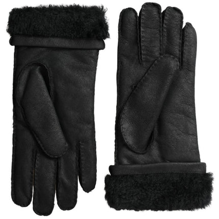Dolce & Gabbana Black Leather Fur Short Hands Mitten Men Gloves