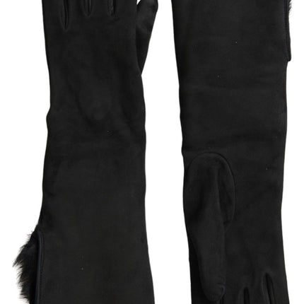 Dolce & Gabbana Black Leather Fur Elbow Length Gloves