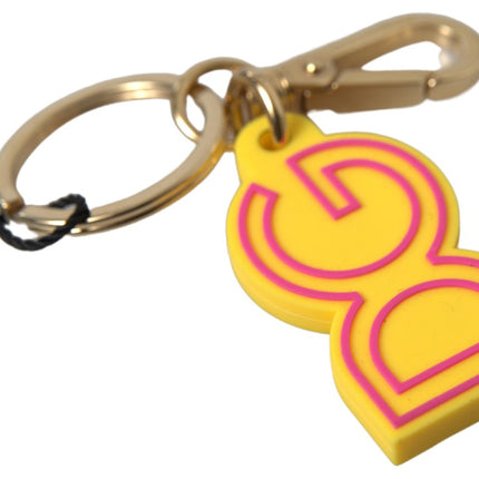 Dolce & Gabbana Yellow Rubber DG Logo Gold Brass Metal Keyring Keychain