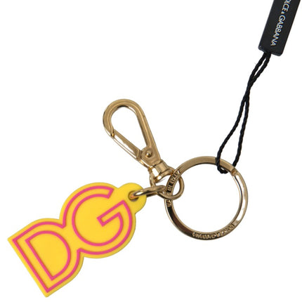 Dolce & Gabbana Yellow Rubber DG Logo Gold Brass Metal Keyring Keychain