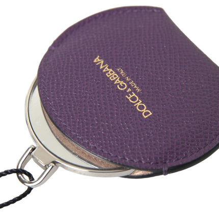 Dolce & Gabbana Purple Calfskin Leather Round Hand Mirror Holder