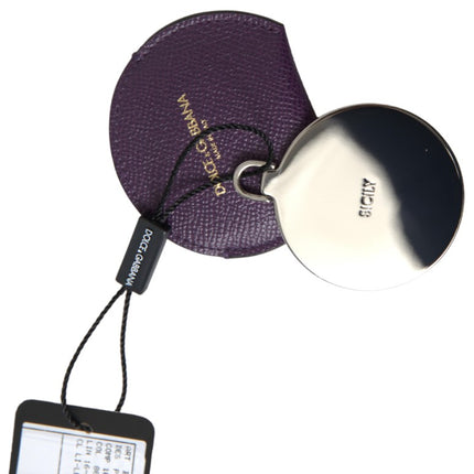 Dolce & Gabbana Purple Calfskin Leather Round Hand Mirror Holder