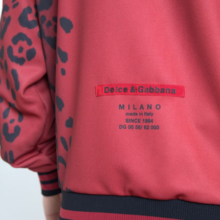 Dolce & Gabbana Red Leopard Polyester Bomber Full Zip  Jacket