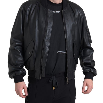 Dolce & Gabbana Black Leather Blouson Full Zip Bomber Jacket