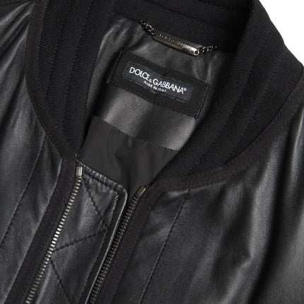 Dolce & Gabbana Black Leather Blouson Full Zip Bomber Jacket