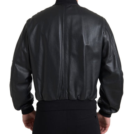 Dolce & Gabbana Black Leather Blouson Full Zip Bomber Jacket