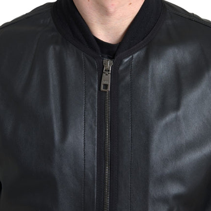 Dolce & Gabbana Black Leather Blouson Full Zip Bomber Jacket