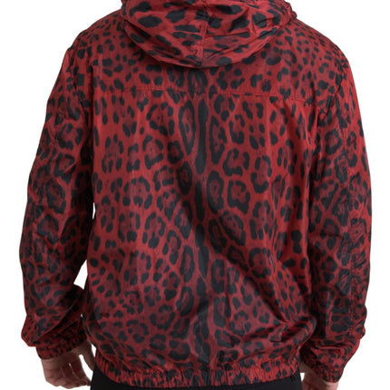 Dolce & Gabbana Red Leopard Hooded Bomber Full Zip Jacket
